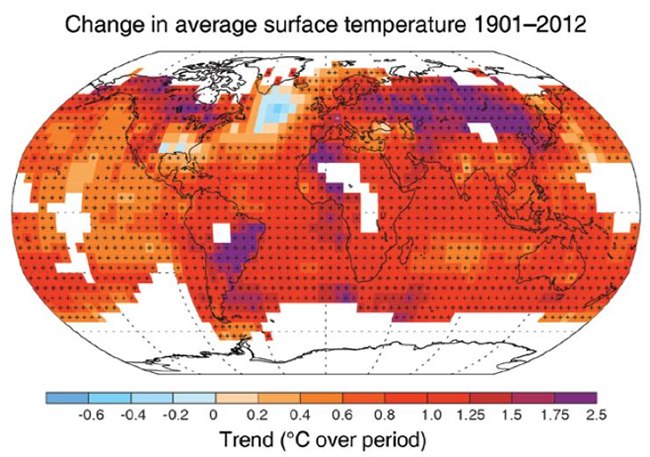 1901年から2012年までの地上平均気温変化