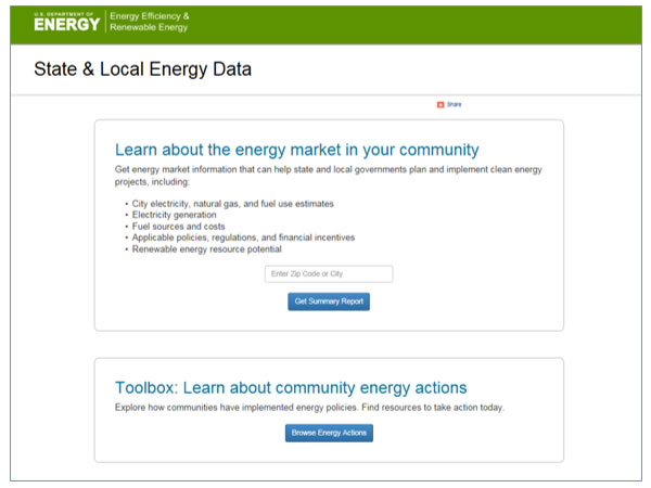 ”State & Local Energy Data”　サイトのトップページ