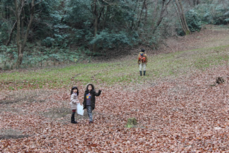 城山公園の雑木林で、落ち葉ひろい。