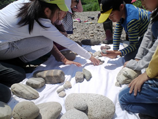 拾い集めてきた石は、似た者同士で分類しながら置いていく。
